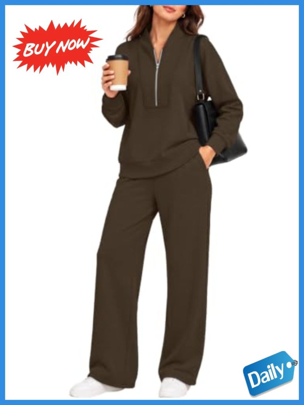 Womens 2 Piece Outfit Half Zip Sweatshirt Wide Leg Pant Set Tracksuit
